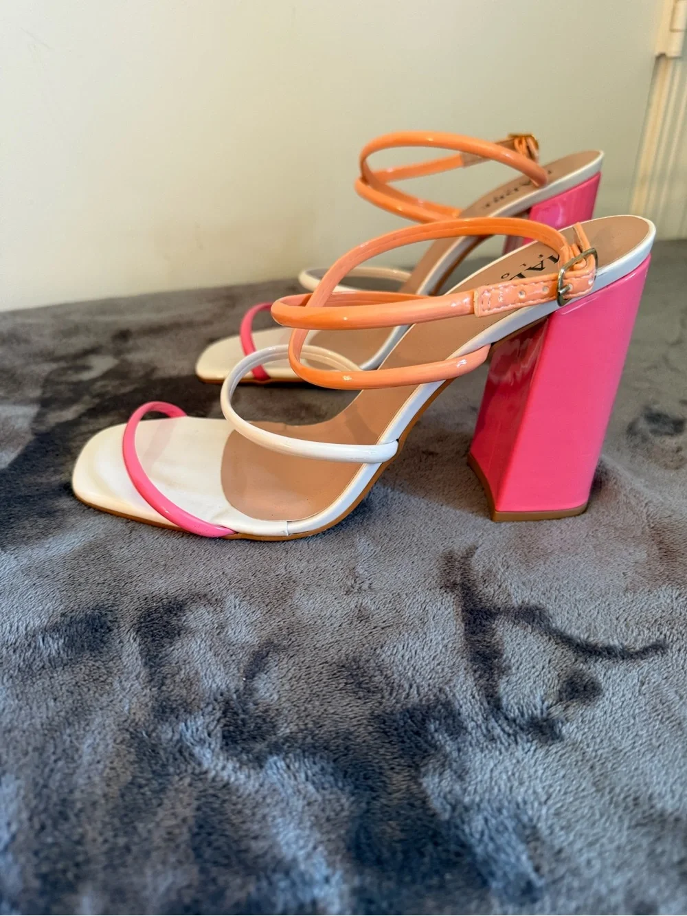 Madre Floe Multi-Color Strappy Block Heel Sandals - Orange/White/Pink